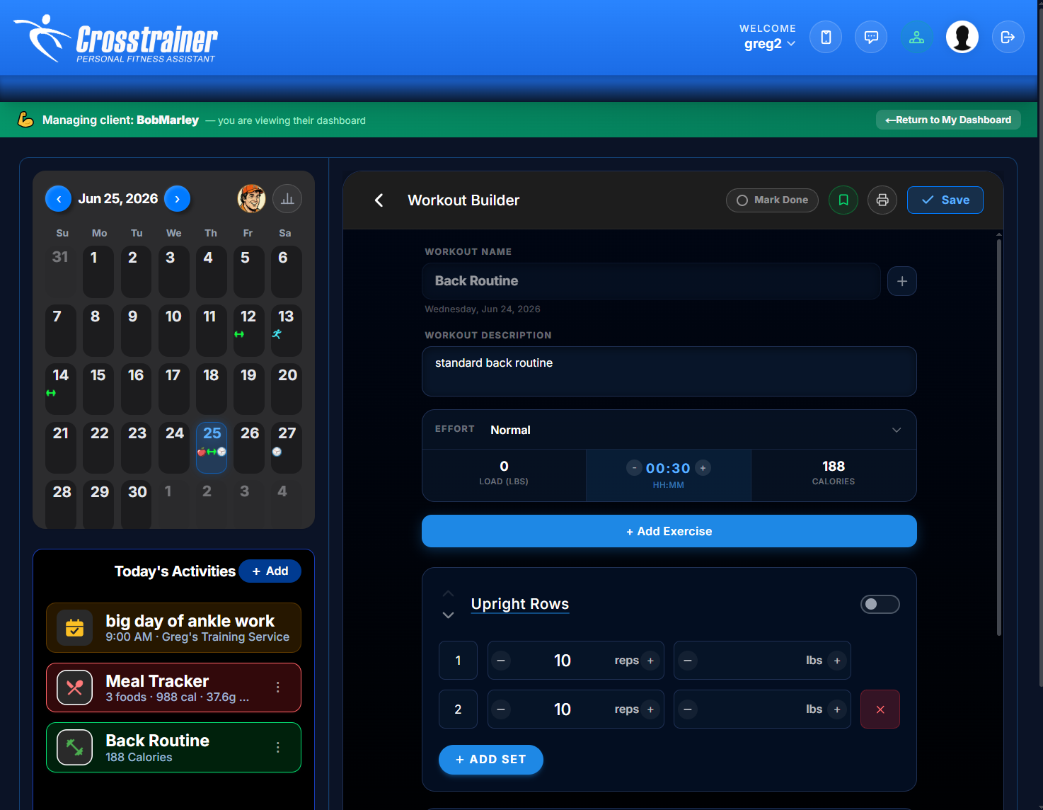 Per-client workout and program builder